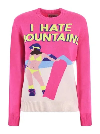 Mc2 Saint Barth Slogan-intarsia Crew-neck Jumper In Fucsia/panna