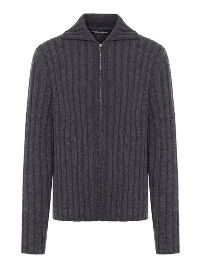 Dolce & Gabbana Zipped Knitted Sweater In Grey