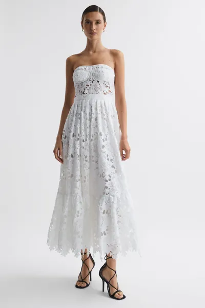 Leo Lin Bustier Lace Midi Dress In Snow