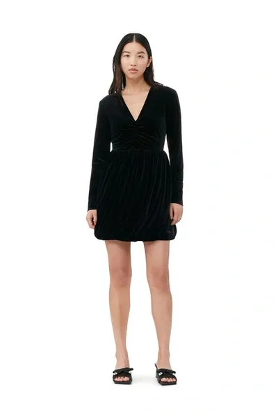 Ganni Long Sleeve Velvet Jersey Balloon Mini Dress