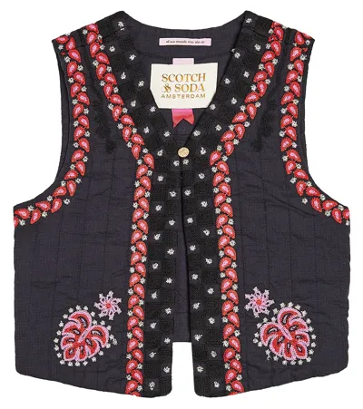 Scotch & Soda Kids' Embroidered Cotton Vest In Blue