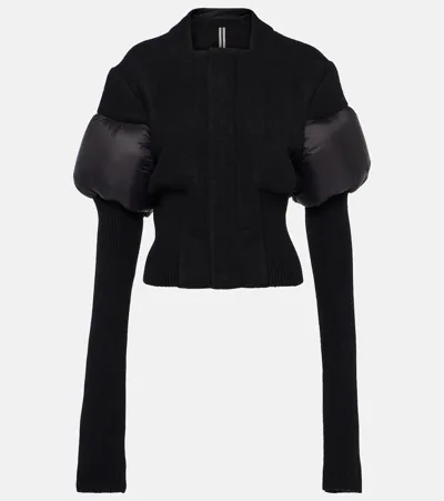 Rick Owens Padded-panels Ribbed-knit Fitted Jacket In Black