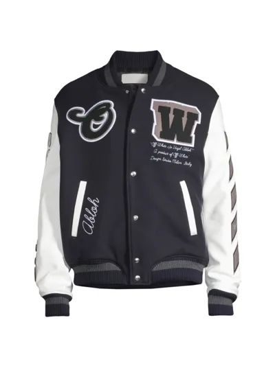 Off-white Cryst Moon Phase Varsity Jacket In Ivory Black Navy