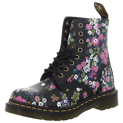 Pre-owned Dr. Martens' Dr. Martens Stiefelette Boots Blumen 1460 Pascal 31186038 Black+multi (schwarz)