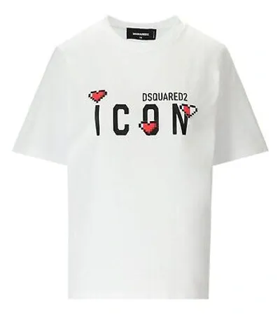 Pre-owned Dsquared2 Icon Game Lover Easy Weiss T-shirt Damen