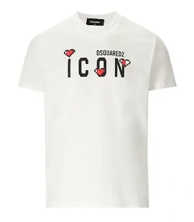 Pre-owned Dsquared2 Icon Heart Pixel Weiss T-shirt Herren