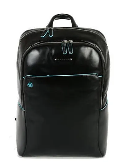 Pre-owned Piquadro Rucksack  Blau Square Grossartig Tür Pc E Ipad Leder Schwarz Nd Wahl = P