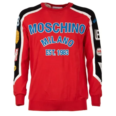 Pre-owned Moschino Couture Baumwolle Pullover Sweatshirt Mit Logo Print Rot Blau 11508