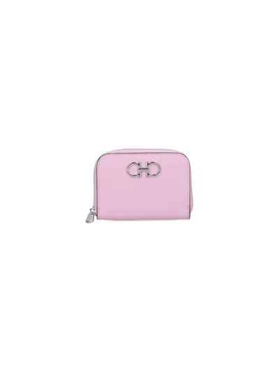 Ferragamo Gancino Zip Leather Wallet In Pink