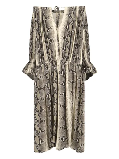 Khaite Cole Off-the-shoulder Snake-effect Georgette Maxi Dress In Neutral