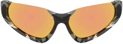 Balenciaga Gray Wraparound Sunglasses In Grey-grey-red