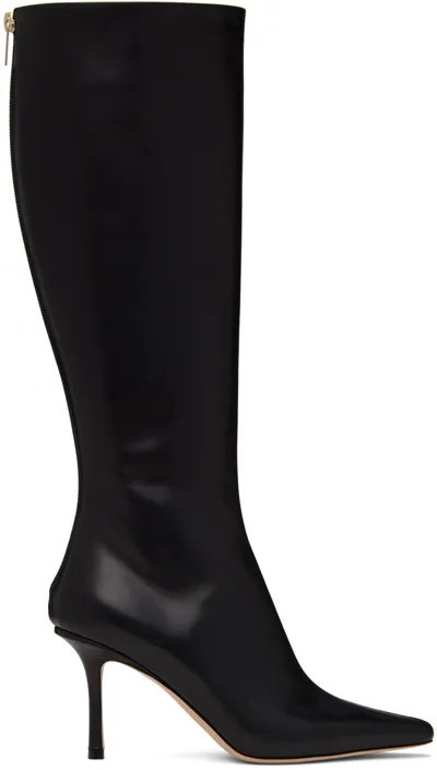 Jimmy Choo Agathe Leather Stiletto Knee Boots In Schwarz