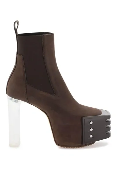 Rick Owens Platform Heeled Ankle Boots In Brown