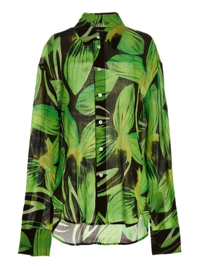 Louisa Ballou Oversized Creponne Printed Silk Shirt In Black,multi