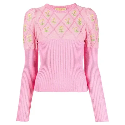 Cormio Oma Cotton Blend Embroidered Sweater In Pink