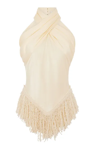 Rabanne Fringed Halter Top In Neutral