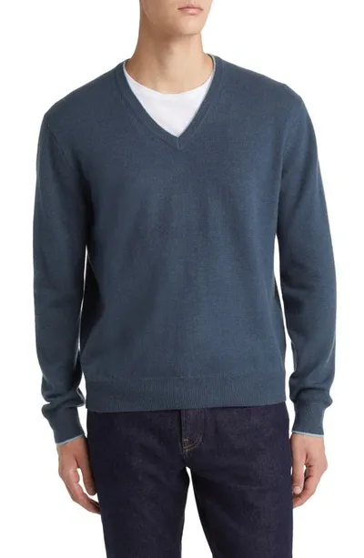 Lorenzo Uomo Tipped Merino Wool Sweater In Teal