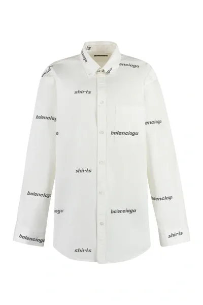 Balenciaga Logo Print Cotton Shirt In White,black