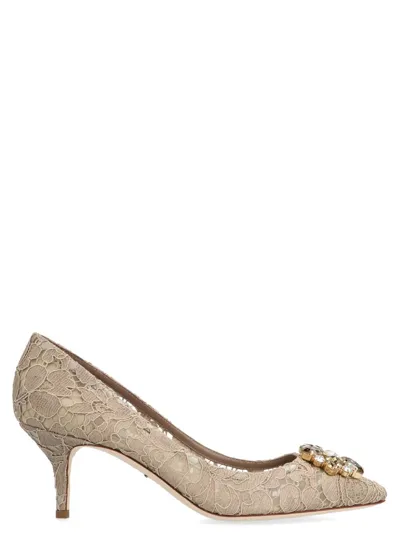 Dolce & Gabbana Embellished Lace Pumps In Beige