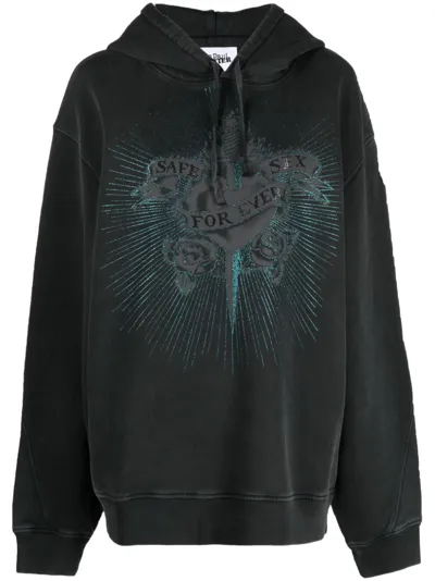 Jean Paul Gaultier Crystal-embellished Cotton Hoodie In Grey