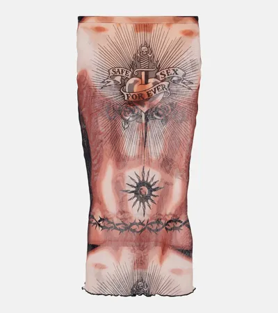 Jean Paul Gaultier Neutral Graphic-print Midi Skirt In Beige