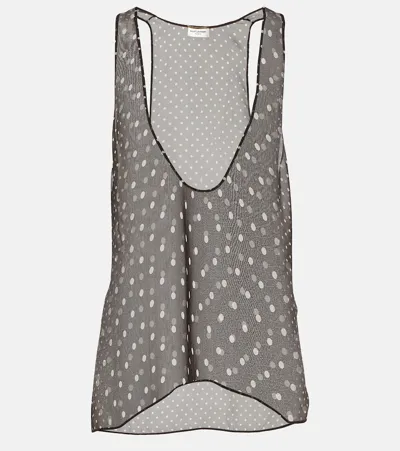 Saint Laurent Polka-dot Silk Tank Top In Brown