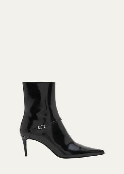 Saint Laurent Vendome Patent Buckle Stiletto Booties In Black