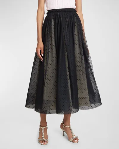 Erdem Swiss Dot Tulle Full Midi Skirt In Black