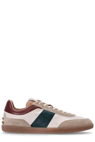 Tod's Leather Low-top Sneakers In Cream,brown,green