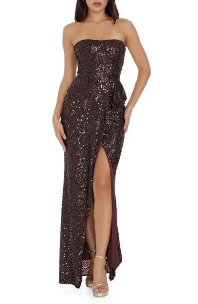 Dress The Population Kai Strapless Sequin Column Gown In Mocha