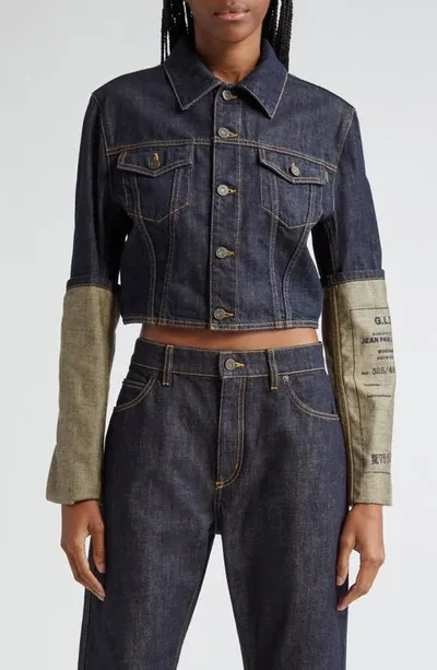 Jean Paul Gaultier Indigo Cropped Denim Jacket In Blue