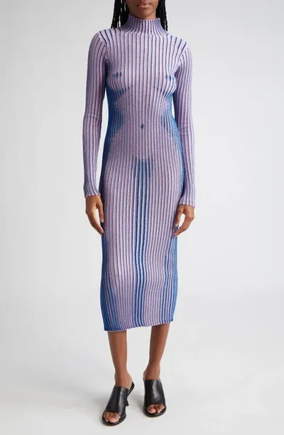 Jean Paul Gaultier Metallic-striped Wool-blend Dress In Pink