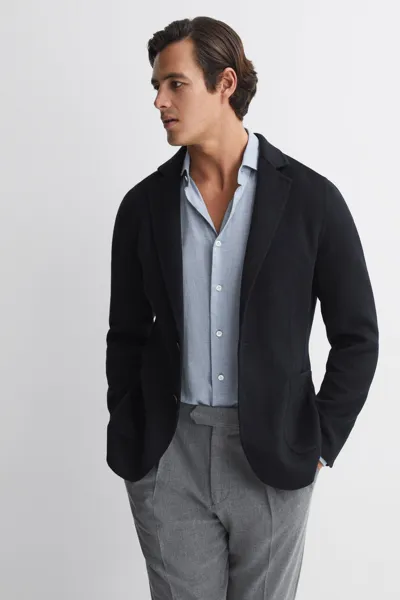 Reiss Navy Slim Fit Wool Blend Single Breasted Blazer