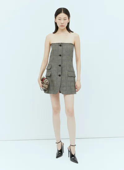 Gucci Prince Of Wales Wool Minidress In Gray