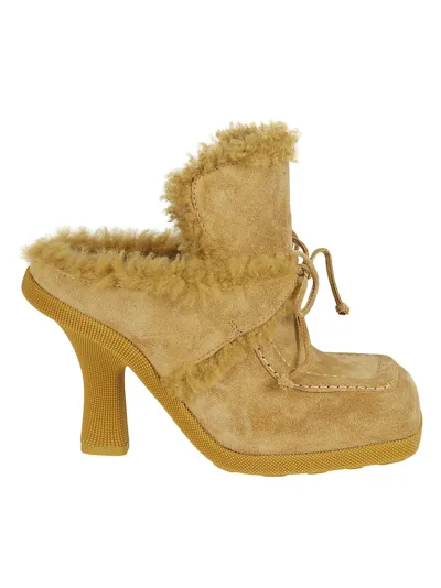 Burberry Fur Detail Lace-up Mules In Amber Yellow