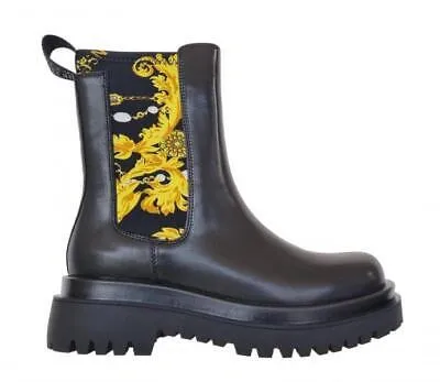 Pre-owned Versace Schuhe Stiefeletten 75va3s60 Drew Schwarzer Kettendruck