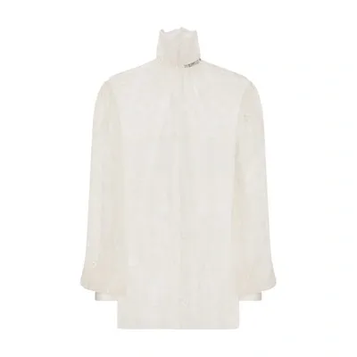 Dolce & Gabbana Floral Lace Turtle-neck Blouse In Very_light_cream_whi