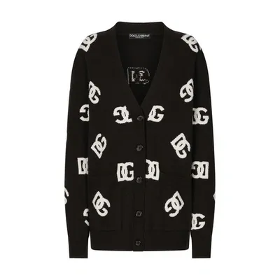 Dolce & Gabbana Wool Cardigan With Inlay In Brown