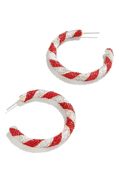 Baublebar Mint To Be Color Pave C Hoop Earrings In Gold Tone In Red/white