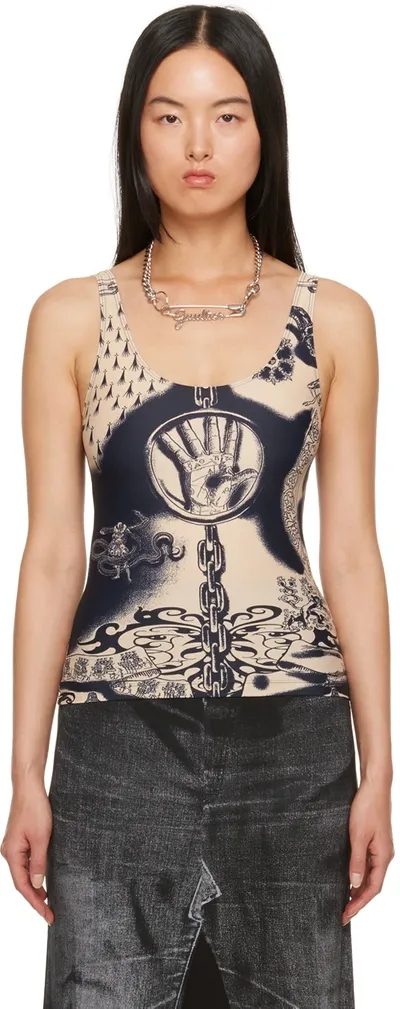 Jean Paul Gaultier Beige Graphic Tank Top In Neutrals