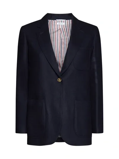 Thom Browne Single-breasted Side Stripe Detailed Blazer In Navy