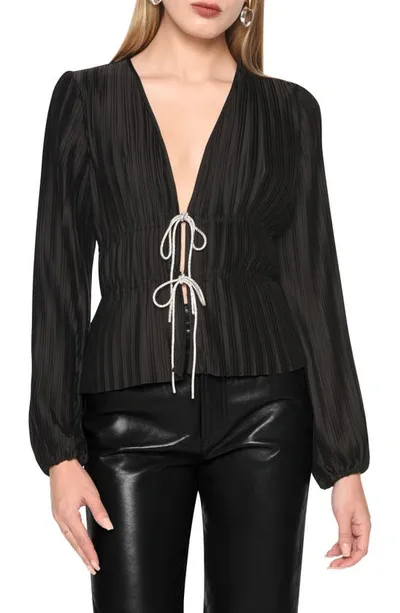 Wayf Payton Tie Front Blouse In Black