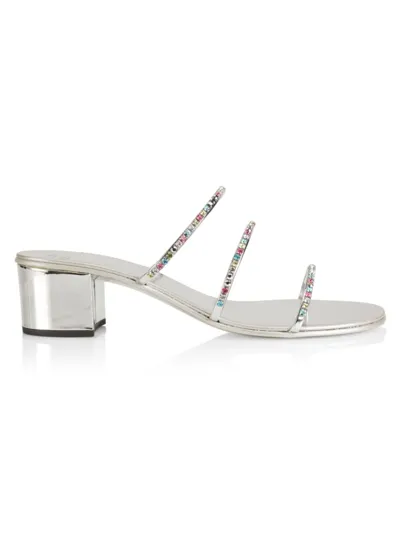 Giuseppe Zanotti Women's 40mm Crystal-embellished Metallic Leather Sandals In Argento