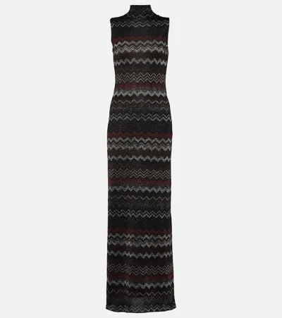 Missoni Zig Zag Metallic Knit Maxi Dress In Black