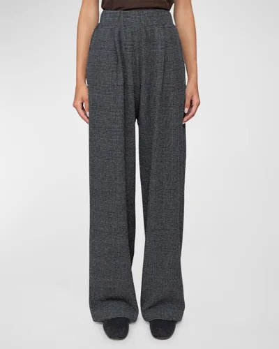 Leset Austyn Pleated Plaid Pants In Asphalt Plaid