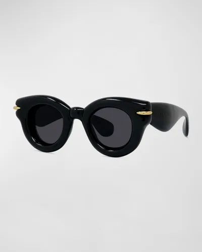 Loewe Men's Inflated Pantos Acetate-nylon Round Sunglasses In Sblk/smk