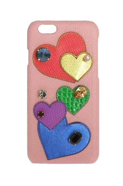 Dolce & Gabbana Pink Leather Heart Crystal Phone Case