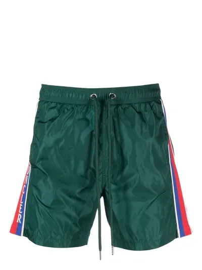 Moncler Side Striped Logo Swim Shorts In Green