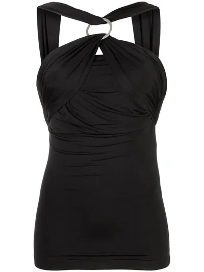 Attico Ruched Halterneck Dress In Black