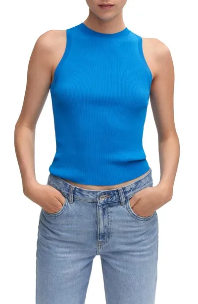 Mango Rib Sweater Tank In Medium Blue